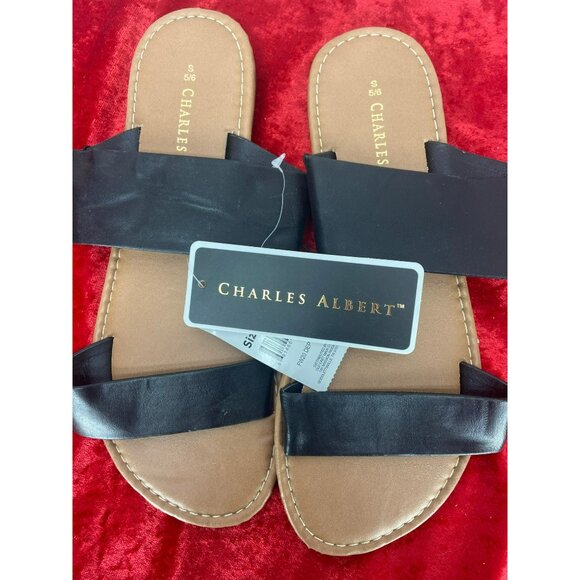 Charles Albert Black Style Mara Women’s Slip On Sandals size‎ Large 9/10 - Picture 2 of 3